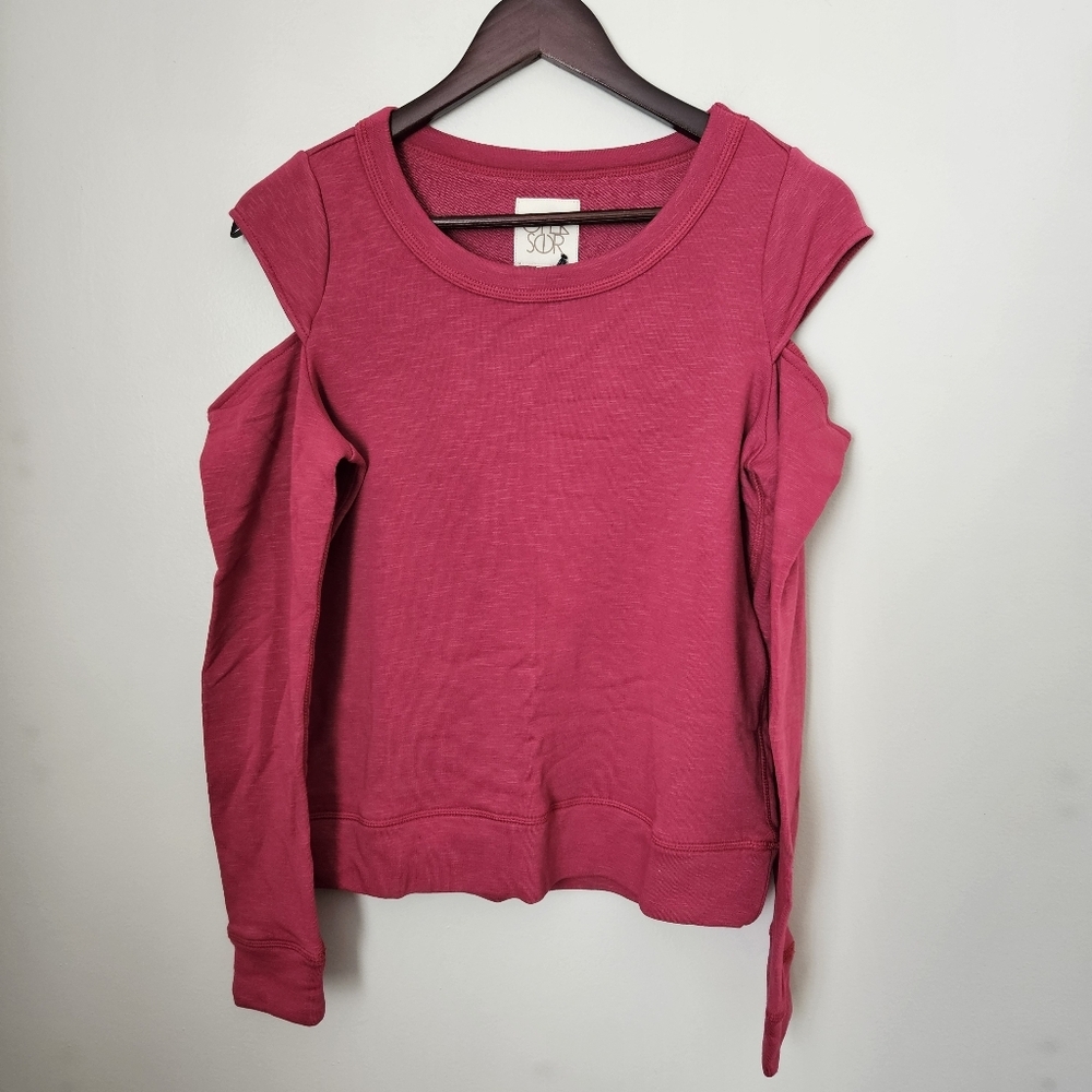 Chaser Sweatshirt Top Cold Shoulder Crewneck Pink Long Sleeve Casual Athleisure